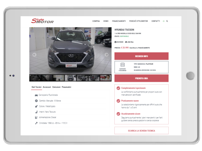 Stylemotor - dettagli auto su tablet